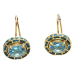 Gold Rhodium Earrings 925 Sterling Silver Natural Blue Topaz Gem Stone Handmade Enamel Meena Women Gift Traditional E510